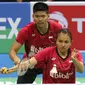 Praveen Jordan/Melati Daeva Oktavianti  takluk dari ganda Denmark, Mathias Christiansen/Christinna Pedersen, 14-21, 15-21, di final, Minggu (4/2/2018). (PBSI)