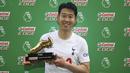 Musim 2021/2022 yang baru saja usai menjadi musim yang membanggakan bagi Son Heung-min berkat pencapaiannya bersama Tottenham Hotspur. Lima rekor berhasil diciptakan pemain asal Korea Selatan tersebut yang menahbiskannya sebagai salah satu pemain terbaik Asia saat ini. Berikut kelima rekor tersebut. (PA via AP/Nigel French)