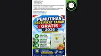 Cek Fakta: Tidak Benar Link Pendaftaran Pemutihan Sertifikat Tanah Gratis 2026