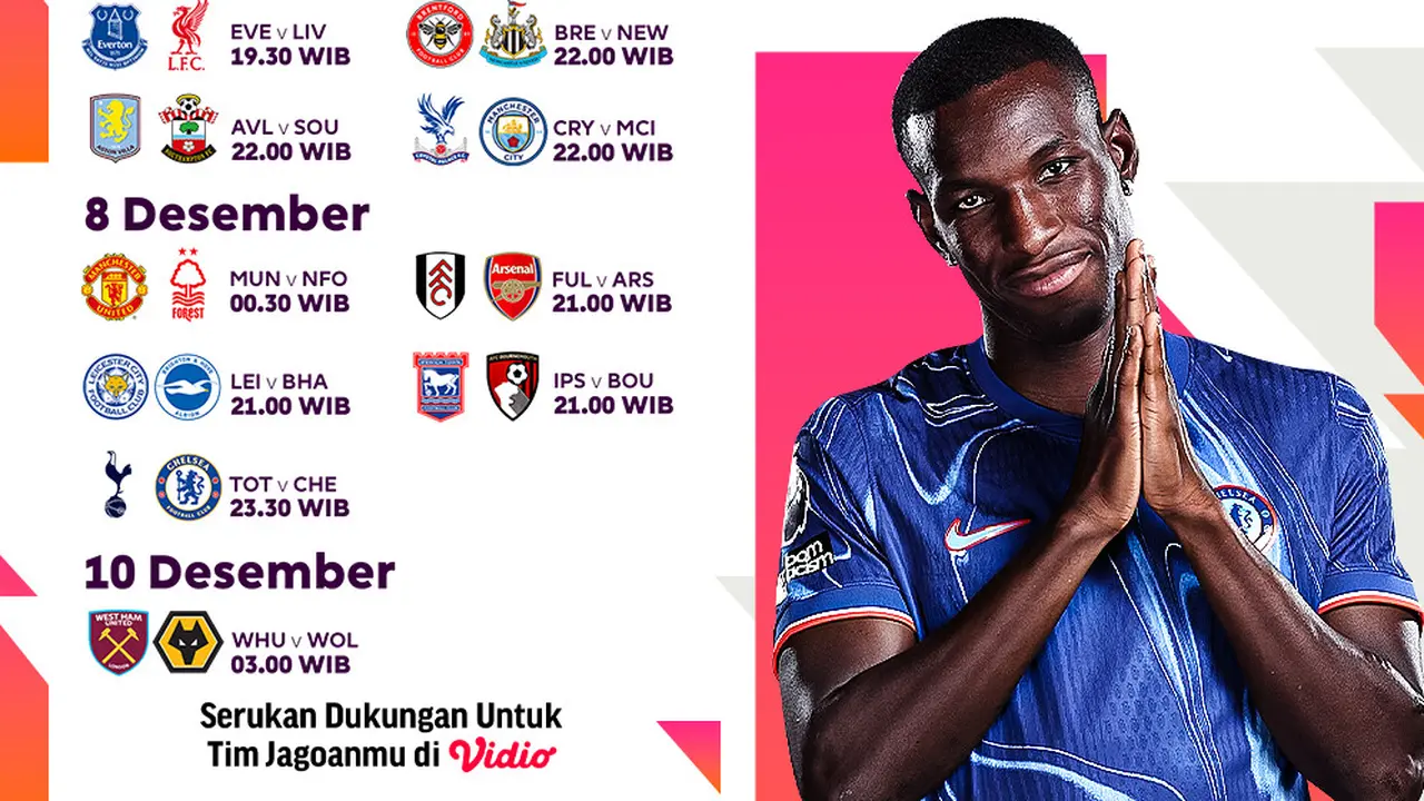 Jadwal Pertandingan Liga Inggris 2024/25 Matchweek 15 di Vidio