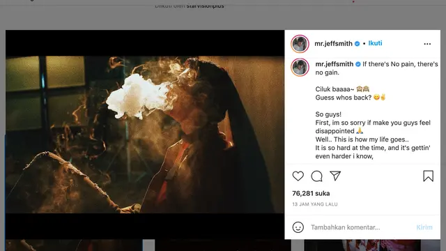Unggahan Jeff Smith. (Foto: Instagram @mr.jeffsmith)