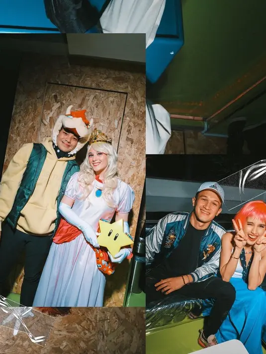 Chelsea Islan cosplay jadi Princess Peach dengan gaun dan wig. Cinta Laura pakai wig merah blonde yang nyaris tak dikenali. [Foto: @vidialdiano]