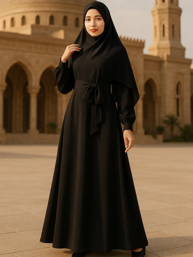 Model Gamis Syari A-Line Hitam Mewah