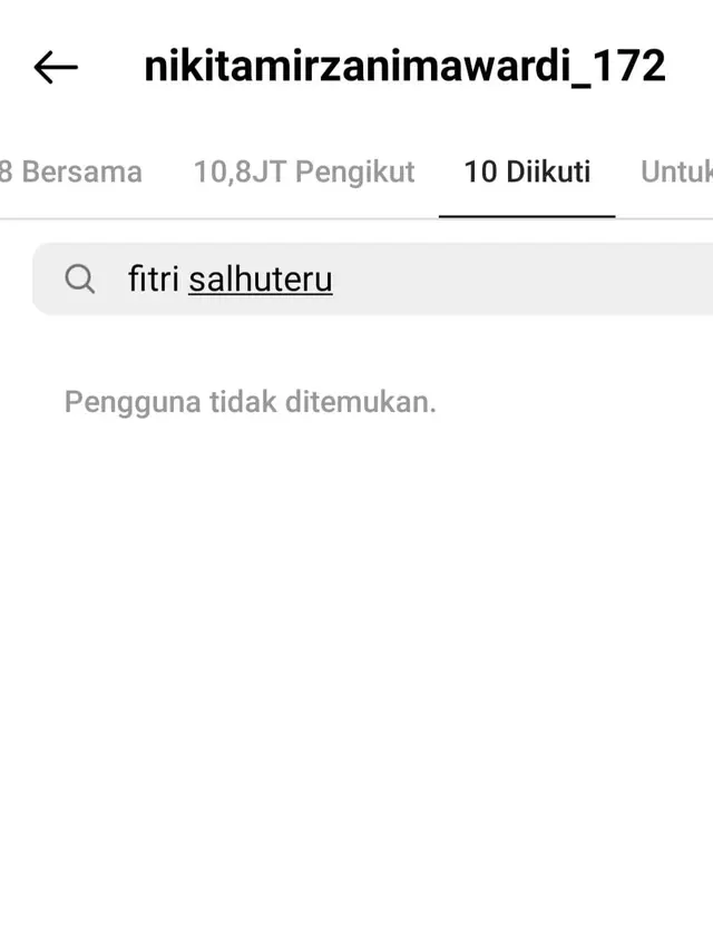 Nikita Mirzani tak lagi follow Fitri Salhuteru. (Foto: Dok. Instagram @nikitamirzanimawardi_172)