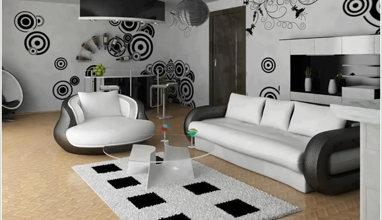 Inspirasi Desain Ruang Tamu Serba Hitam Putih - Photo Fimela.com