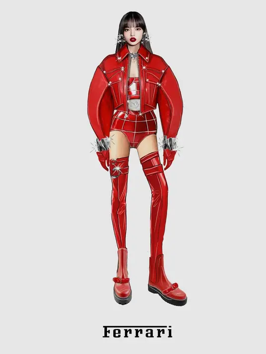 Siluetnya tegas namun tetap mengikuti lekuk tubuh, memancarkan aura percaya diri yang kuat. Detail polished Prancing Horse buckle di bagian pinggang memberi sentuhan khas Ferrari yang mewah dan otentik. [@ferraristyle].