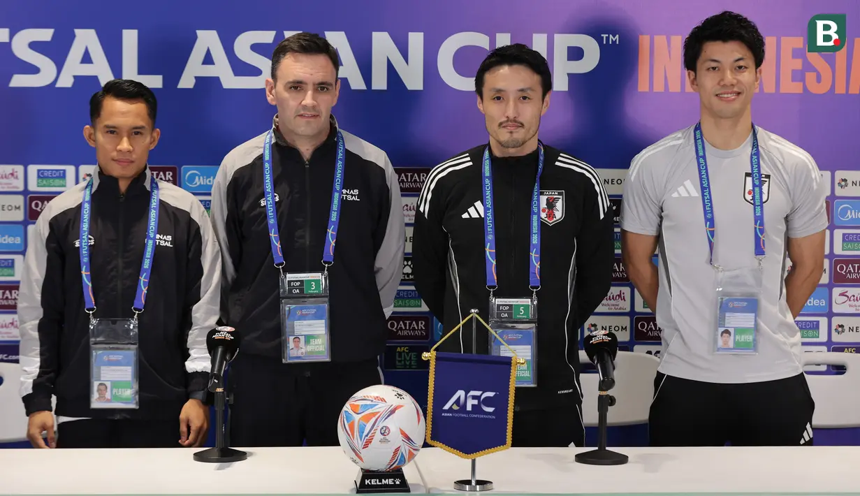 Timnas Futsal Indonesia akan melakoni laga sengit melawan Jepang pada babak Semifinal Piala Asia 2026, Kamis (05/02/2026) nanti. Pertandingan tersebut nantinya akan berlangsung di Indonesia Arena, Senayan, Jakarta, Pukul 19:00 WIB. (Bola.com/Abdul Aziz)