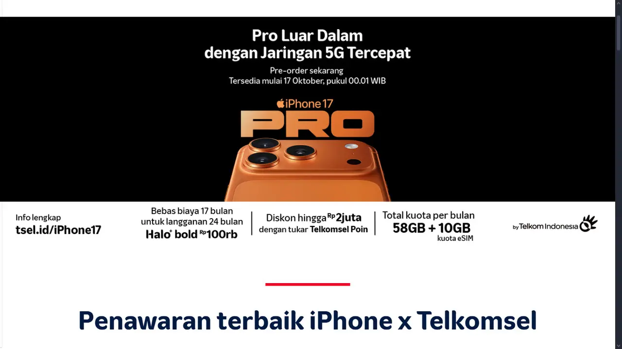 Telkomsel x iPhone Promo bundling eksklusif Halo+ iPhone Bold 100K 24 Bulan.