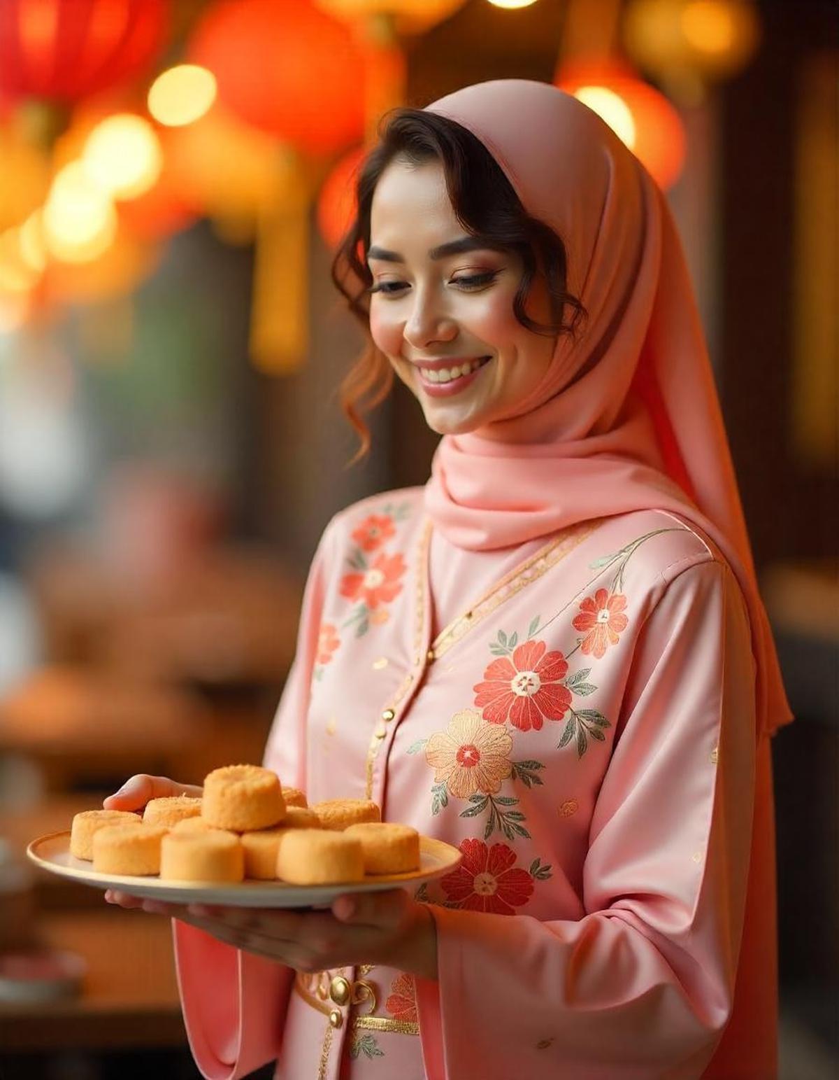 Desain Gamis Lebaran 2025 Peach Blossom