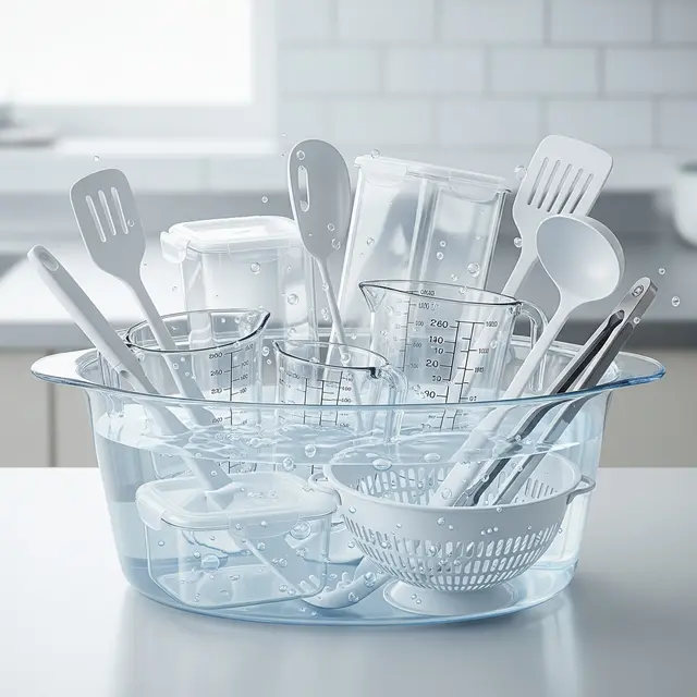 Ilustrasi peralatan dapur berbahan plastik (Image by Gemini AI)