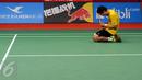 Ganda putra Indonesia, Mohammad Ahsan melakukan selebrasi usai mengalahkan Liu Xiaolong/QiuZihan (Tiongkok) di final Total BWF World Championships 2015, Jakarta, Minggu (16/8/2015). Ahsan/Hendra unggul 21-17, 21-14. (Liputan6.com/Helmi Fithriansyah)