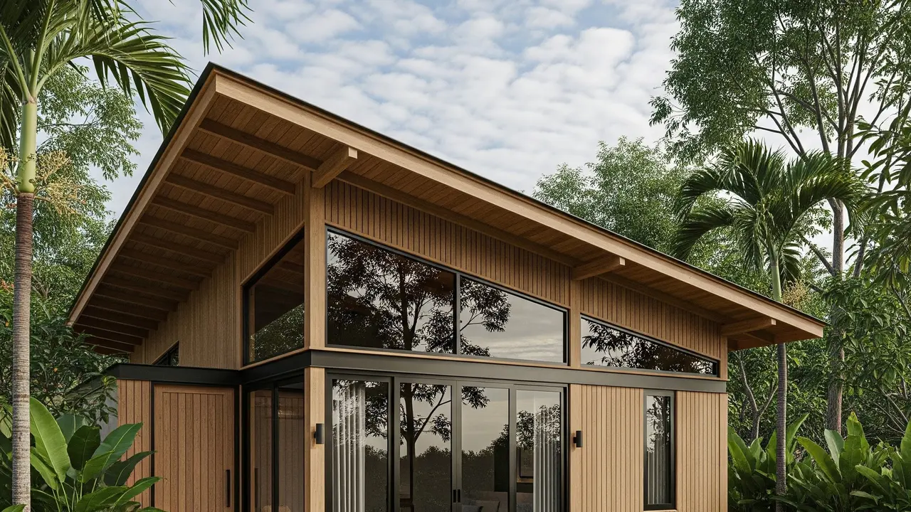 Inspirasi Fasad Rumah Desa dengan Kombinasi Kayu dan Atap Miring Minimalis