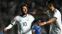 Lionel Messi saat Timnas Argentina melawan Nikaragua dalam laga uji coba di San Juan del Bicentenario Stadium, San Juan, Argentina, Sabtu (8/6/2019). (AFP/Andres Larrovere)