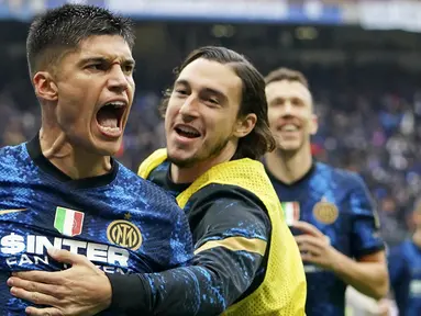 Inter Milan berhasil menumbangkan Udinese dengan skor 2-0 pada laga pada laga pekan ke-11 Serie A 2021/2022 di Giuseppe Meazza, Minggu (31/10/2021). (Spada/LaPresse via AP)