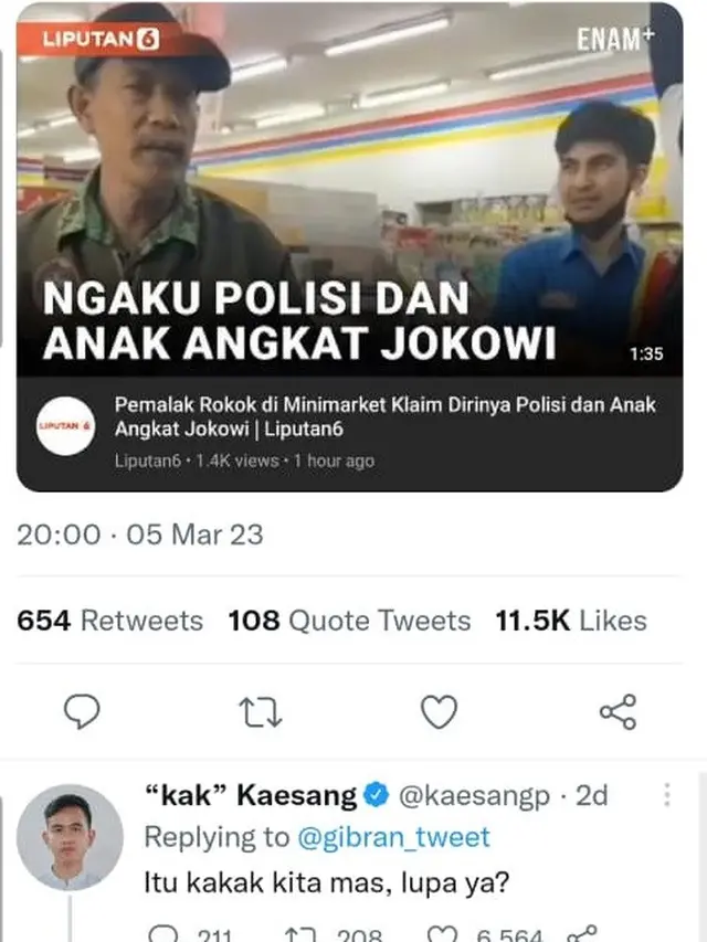 Unggahan Gibran Rakabuming. (Twitter).