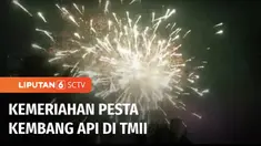 Pesta kembang api meriahkan malam pergantian tahun di Taman Mini Indonesia Indah. Pengunjung takjub dengan pertunjukan kembang api yang mengiringi malam pergantian tahun.