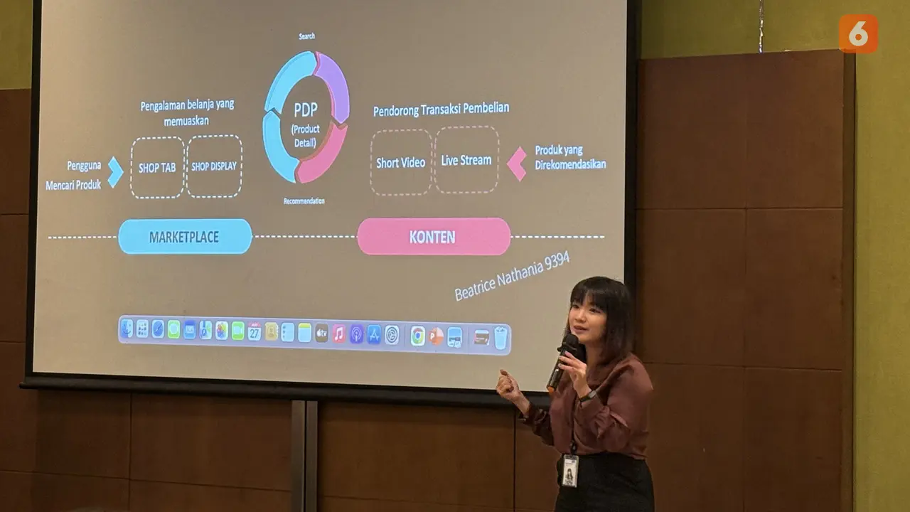 Certified Trainer TikTok Shop, Beatrice Nathania, memberikan tips kepada para afiliator saat pembukaan program Life’s Good Creator Club dari LG Electronics Indonesia di Jakarta. Liputan6.com/Iskandar