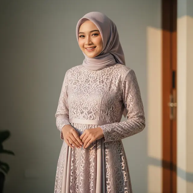 Model Gamis Brokat Kombinasi Satin untuk Remaja