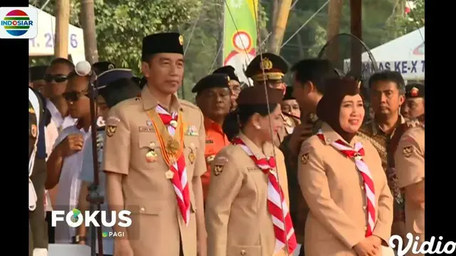 Jokowi yang bertindak selaku inspektur upacara menyampaikan, pramuka berperan membentuk pemuda yang cinta tanah air dan mempertahankan NKRI.