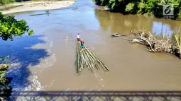 Tidak hanya arus yang deras, seringkali bahaya binatang buas seperti buaya sering mengancam keselamatan ara pengambil bambu saat membawa bambu menuju Kota Gorontalo. Namun, bagi mereka itu sudah hal yang biasa. (Liputan6.com/Arfandi Ibrahim)