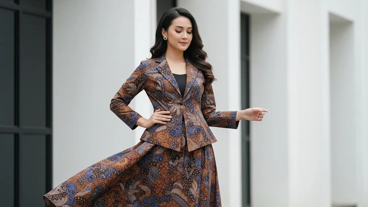Blazer dan rok batik (Image by Gemini AI)