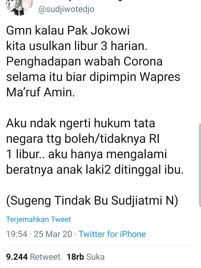 Unggahan Sudjiwo Tedjo. (Foto: Instagram @president_jancukers)