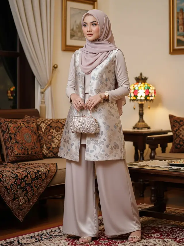 Trend Baju Set Motif Floral dan Celana Polos untuk Lebaran (Gemini AI)