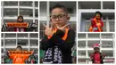 Berikut ini foto kolase gaya The Jakmania Cilik saat menyaksikan laga Persija Jakarta melawan Tampines Rovers pada laga AFC Cup 2018. (Bola.com/Asprilla Dwi Adha)