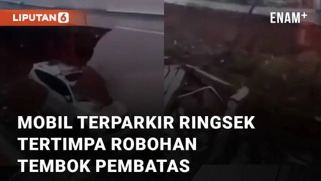 Sejumlah mobil tertimpa reruntuhan tembok mengundang perhatian