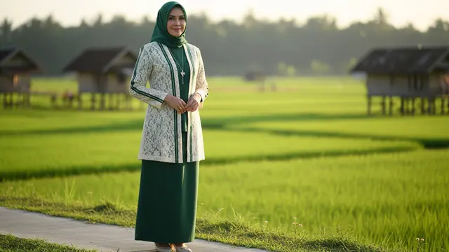 Model Gamis Blazer Brokat Mewah tapi Sederhana untuk Wanita 45 Tahun