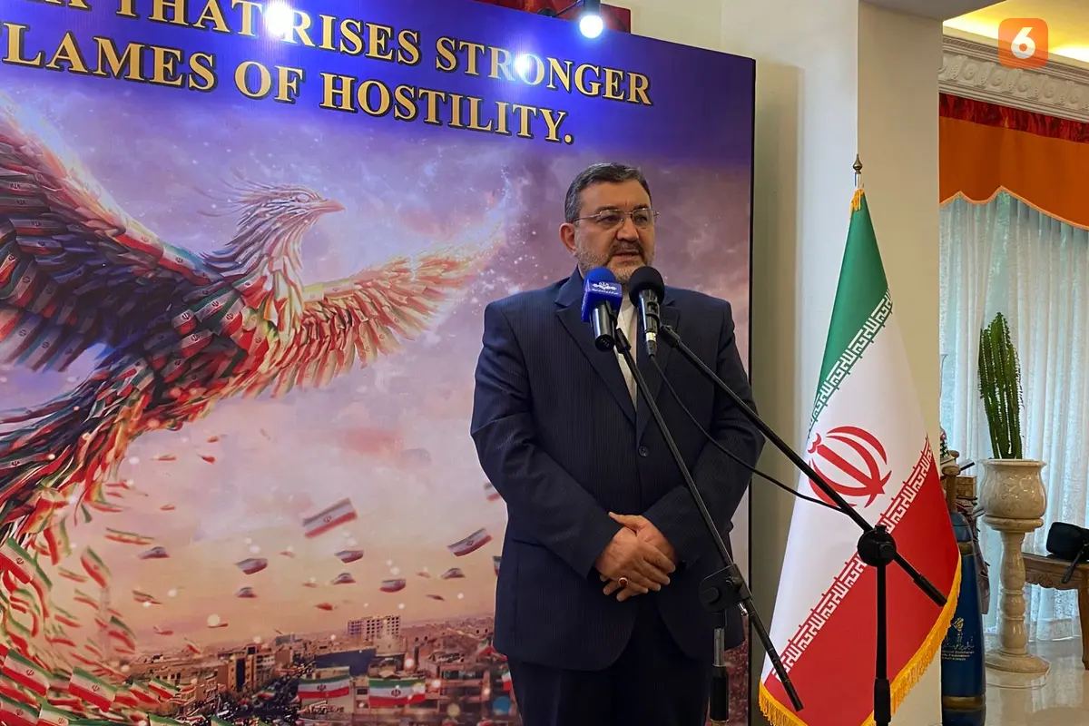 Duta Besar Iran untuk Indonesia Mohammad Boroujerdi pada Kamis (22/1/2026) di Jakarta, menyebut pemberitaan media asing telah menciptakan persepsi keliru di tingkat internasional dan berpotensi menyesatkan opini publik. (Dok. Liputan6.com/Teddy Tri Setio)
