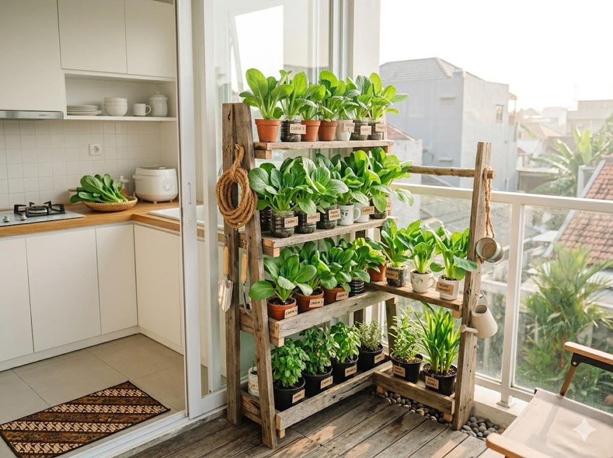 Rak Kayu Mini untuk Dapur dan Balkon