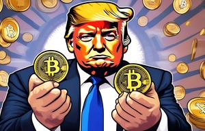 Aset kripto memecoin bertema Donald Trump (TRUMP). (Foto: By AI)