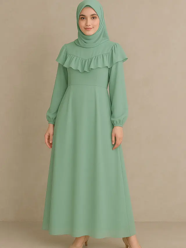 Model Gamis Ceruti Flow Ruffle Pastel