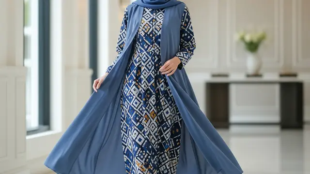 Model Gamis Batik Plus Outer Cape Elegan
