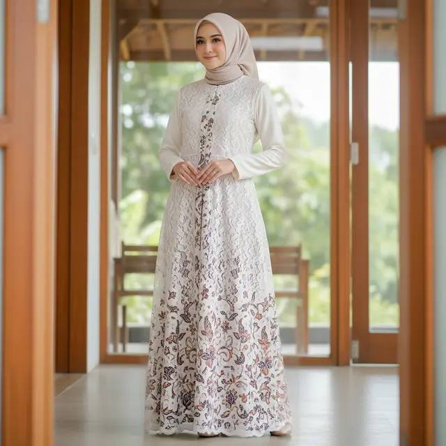 9 Model Gamis Batik Brokat Desain Rapi dan Tidak Ramai