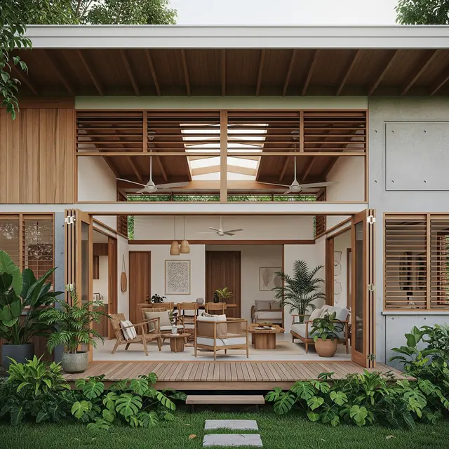 Desain Rumah Kecil 8x15 m dengan Konsep Tropis Modern yang Asri (Image by Gemini AI)