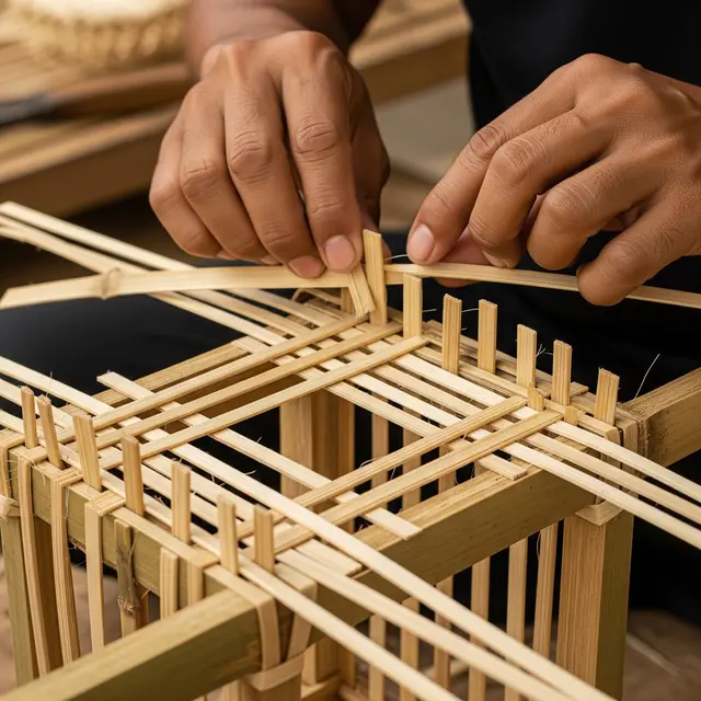 Cara membuat besek dari bambu (Image by Gemini AI)