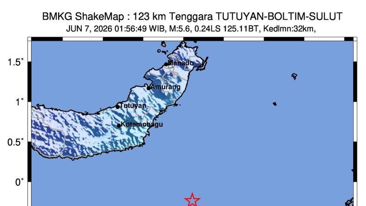 Gempa Magnitudo 5,7 Guncang Tutuyan Sulawesi Utara, BMKG Pastikan Tak Berpotensi Tsunami