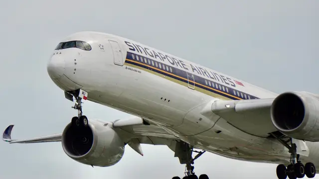 Ilustrasi pesawat Singapore Airlines yang melanjutkan penerbangan menuju New York.
