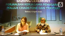 PT Pollux Aditama Kencana dan PT Horizon Internusa Persada (Travelio) melakukan PKS untuk apartemen Pollux Chadstone dengan 4 Tower dan 3496 unit. Kerja sama pemasaran ini menjadi solusi bagi investor (pemilik unit) untuk mencari penyewa dan mendapatkan passive income. (Liputan6.com/HO/Agus)