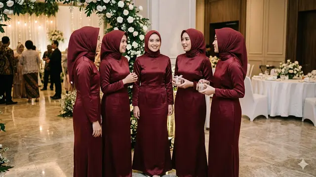 Bridesmaid Model Dress Satin Hijab (Foto: Gemini AI)
