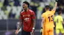 Marcus Rashford. Dengan meraih poin 5, adalah pemain terburuk Manchester United di laga ini. Ia gagal memanfaatkan sebuah peluang emas untuk membawa Manchester United unggul 2-1. Pengambilan keputusannya juga kadang tidak akurat. (AP/Kacper Pempel/Pool)