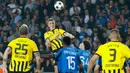 Tiga gol kemenangan Dortmund di markas Club Brugge semuanya tercipta di babak kedua, dua di antaranya lewat aksi Jamie Bynoe-Gittens dan satu gol dari penalti Sehrou Guirassy. (AP Photo/Omar Havana)