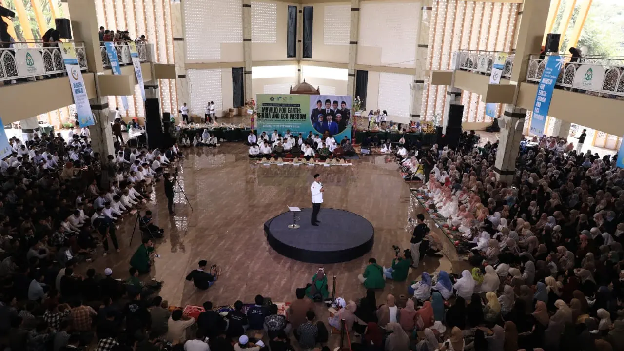 Lebih dari 5.000 peserta mengikuti kegiatan Bincang Syariah Goes To Campus bertajuk “Mawlid For Earth: Sharia and Eco Wisdom” di Masjid Agung Sultan Alauddin Kampus II Universitas Islam Negeri (UIN) Alauddin Makassar, Kabupaten Gowa, Senin (22/9/2025) (Is