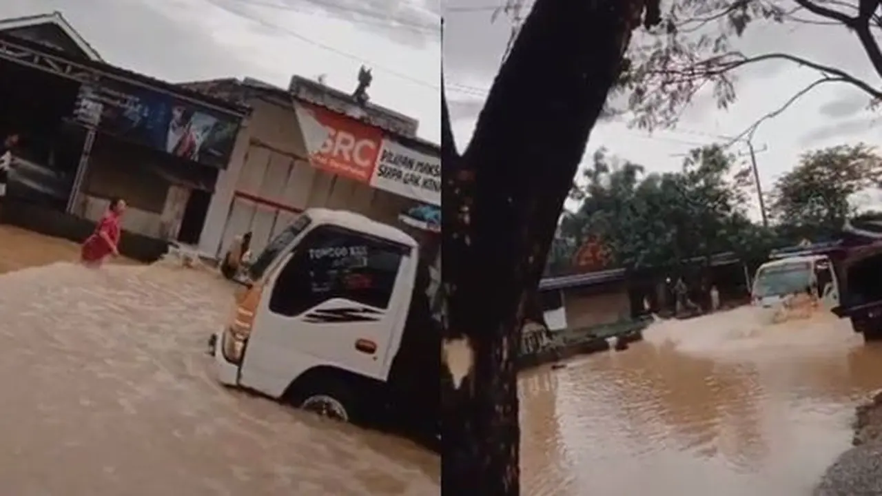 Truk terobos banjir