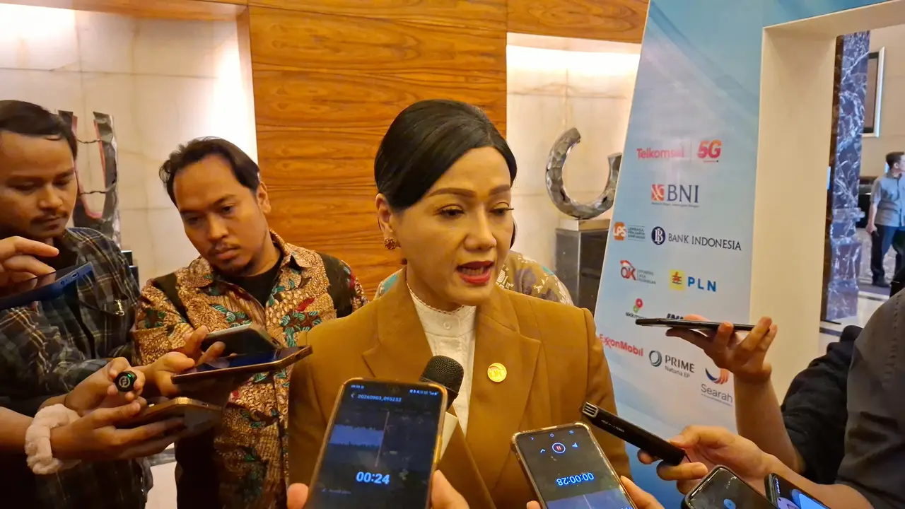 Ketua Dewan Komisioner OJK Friderica Widyasari Dewi di Grand Ballroom Kempinski, Jakarta, Kamis (3/9/2026). (Liputan6.com/Arief)