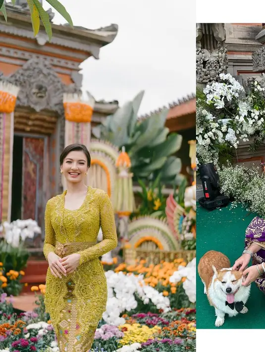 Raline lengkapi tampilan bak Gadis Bali dengan belt emas dan sanggul modern yang apik [@ralineshah]