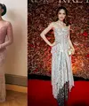 Tampil anggun seperti Ayu Dewi dengan kebaya dress full payet yang hadir dalam palet warna ombre pink-putih. [@askyfebrianti]
