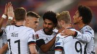 Timnas Jerman memetik kemenangan 6-0 atas Armenia pada laga kelima Grup J kualifikasi Piala Dunia 2022 zona Eropa di Mercedes-Benz Arena, Senin (6/9/2021) dini hari WIB. (AFP/CHRISTOF STACHE)